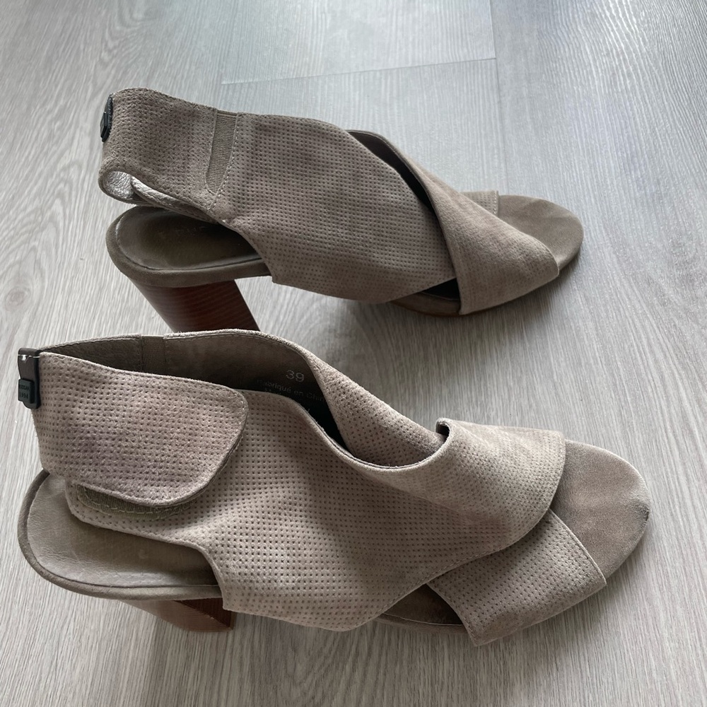 Rudsak Suede Leather Sandals - Taupe Chunky Heel - Picture 4 of 8